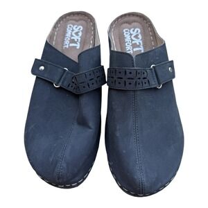 Soft Comfort Ellis Mules Clogs Slide On Black Faux Leather Size 9 Womens Casual